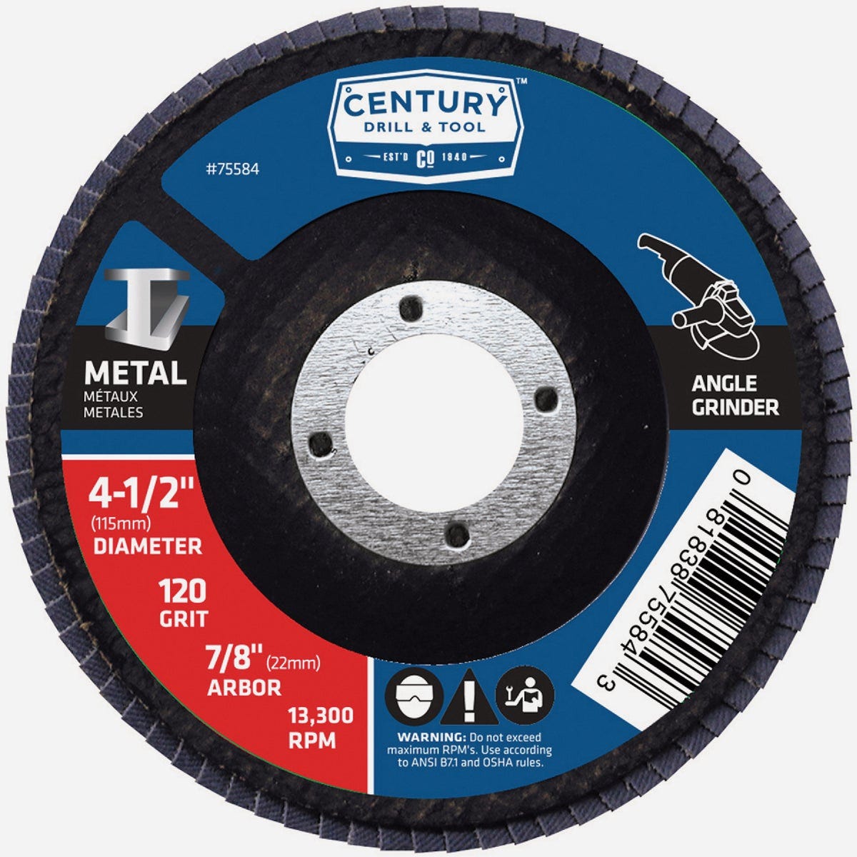 Century Drill & Tool 4-1/2 In. x 7/8 In. 120 Grit Angle Grinder Flap Disc
