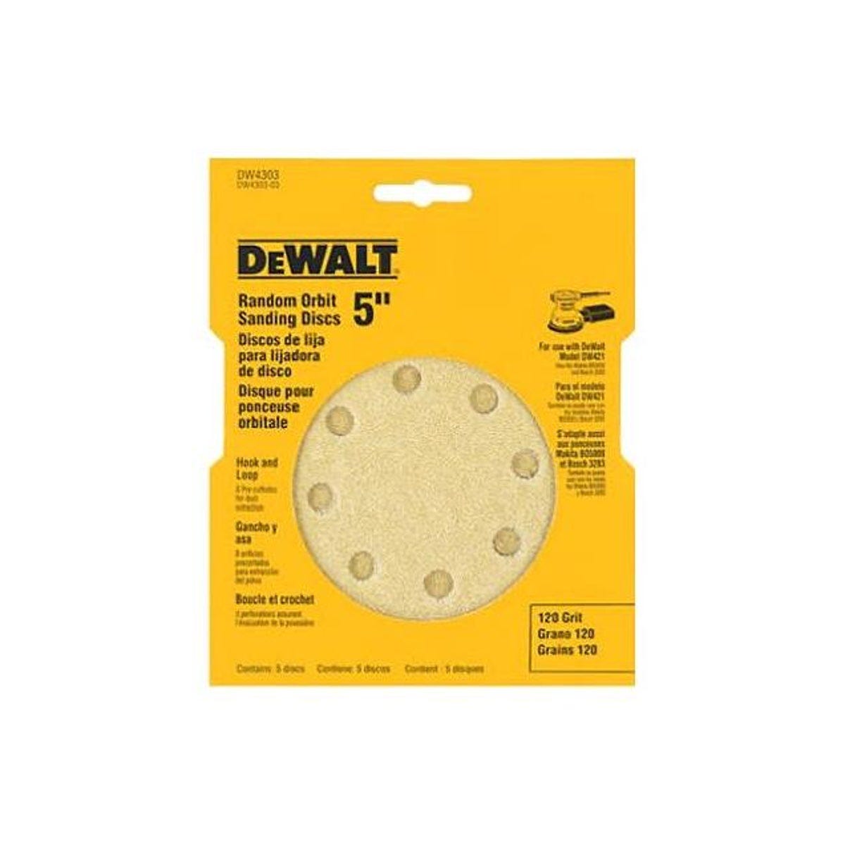DeWalt 5 In. 120-Grit 8-Hole Pattern Hook & Loop Random Orbit Sandpaper (5-Pack)
