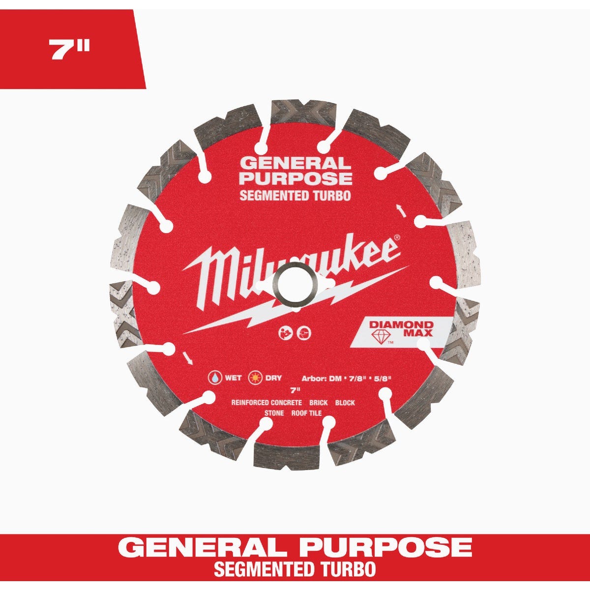 Milwaukee DIAMOND MAX 7 In. Segmented Turbo Rim General Purpose Diamond ...