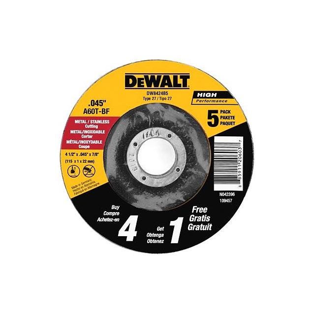 DEWALT 4-1/2 In. x 0.45 In. X 7/8 In. Metal Cut-Off Wheel (5-Pack)