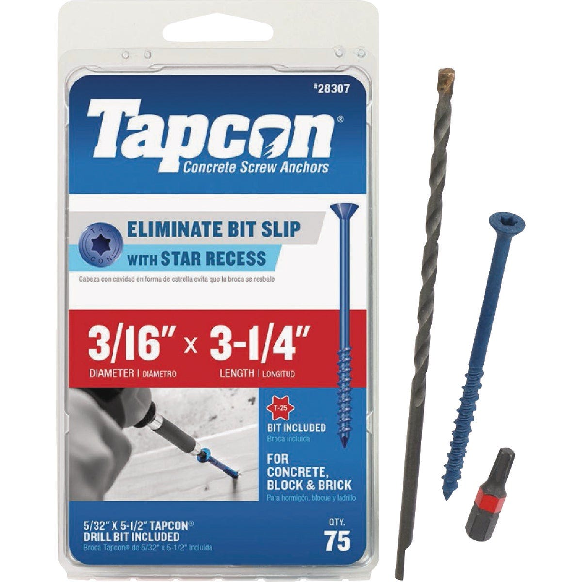 Tapcon 3/16 In. x 3-1/4 In. Star Drive Flat Head Concrete Screw Anchor (75-Count)