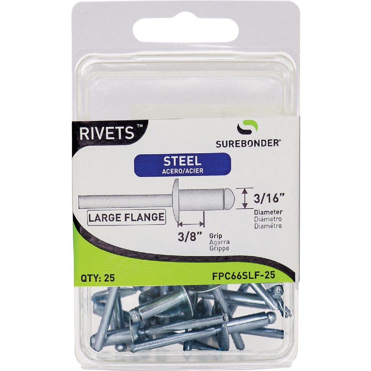 Surebonder 3/16 In. x 3/8 In. Large Flange Steel Rivet (25-Pack) - photo 2 Surebonder 3/16 In. x 3/8 In. Large Flange Steel Rivet (25-Pack) - photo 2
