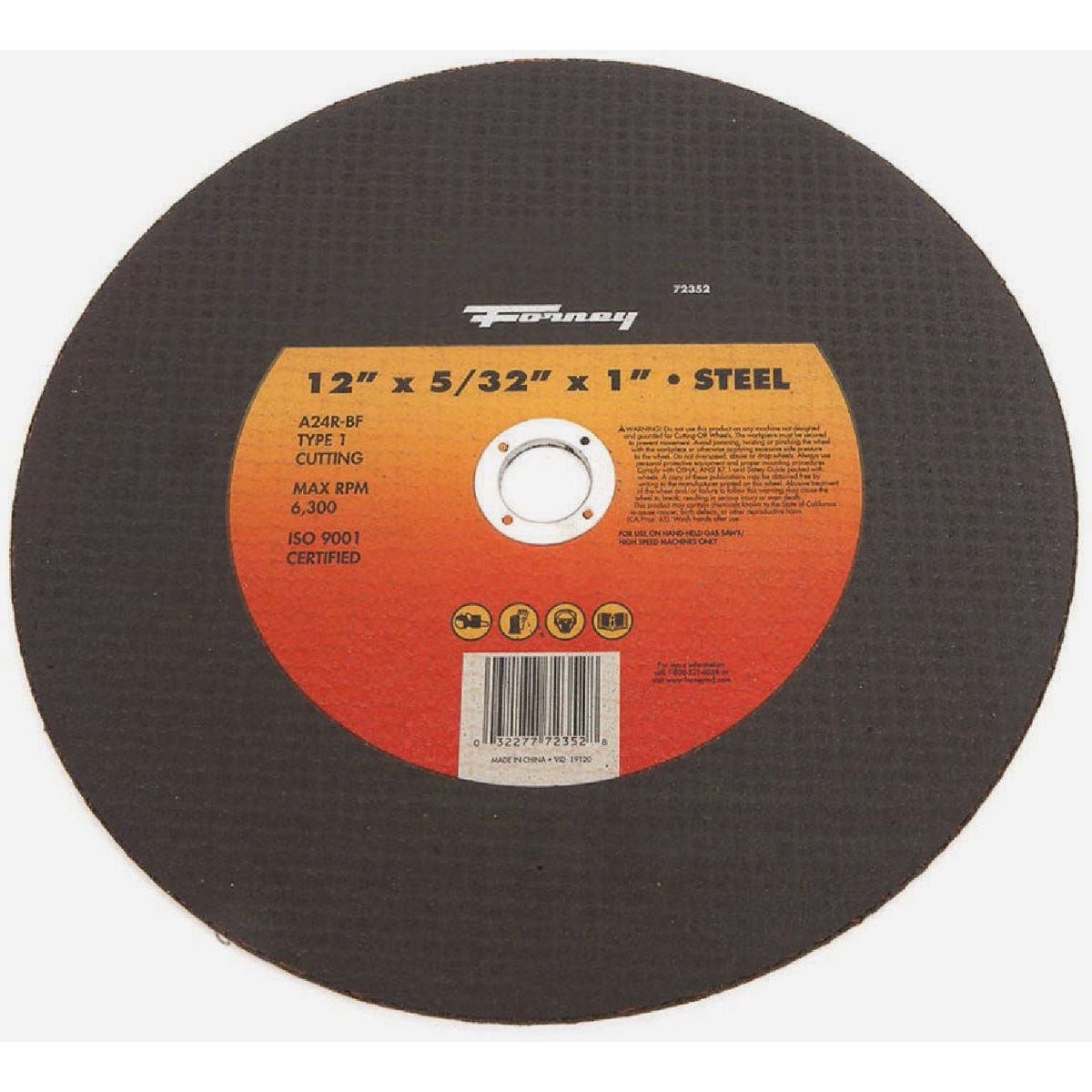 Forney 12 In. x 5/32 In. x 1 In. Metal Type 1 Cutting Wheel