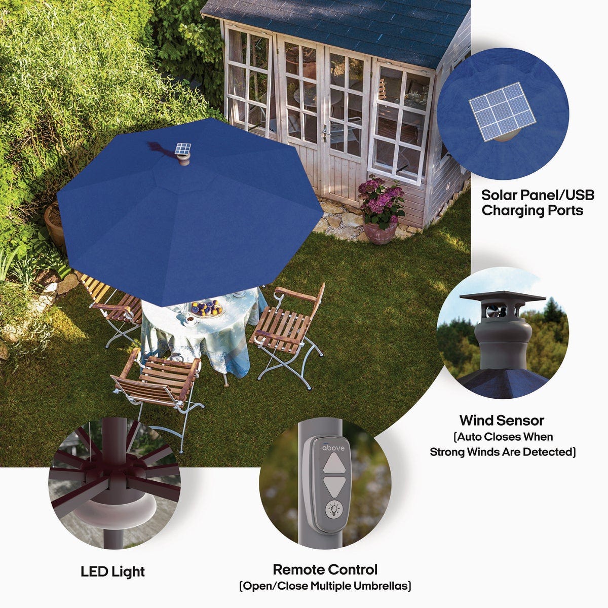 Above 9 Ft. Aluminum Pole Spectrum Indigo Smart Umbrella - photo 5