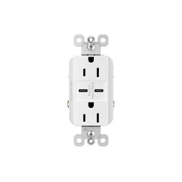 Legrand Pass & Seymour 15A 6A Type C USB In-Wall Charger Duplex Outlet, White