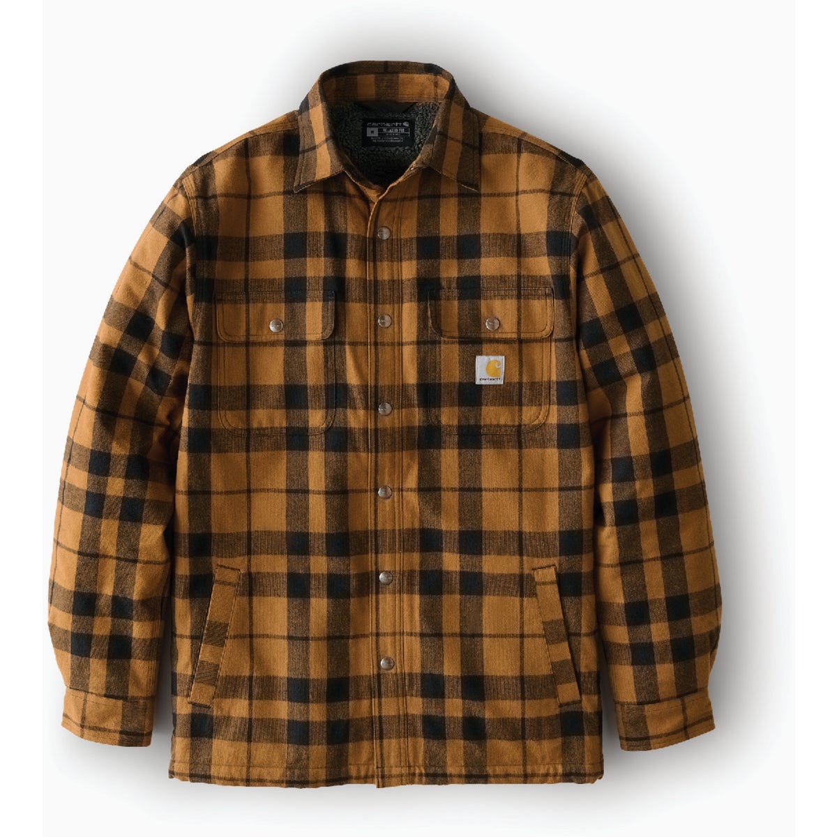 Carhartt Men's Small Regular Brown Flannel Sherpa-Lined Shirt Jacket, Relaxed Fit