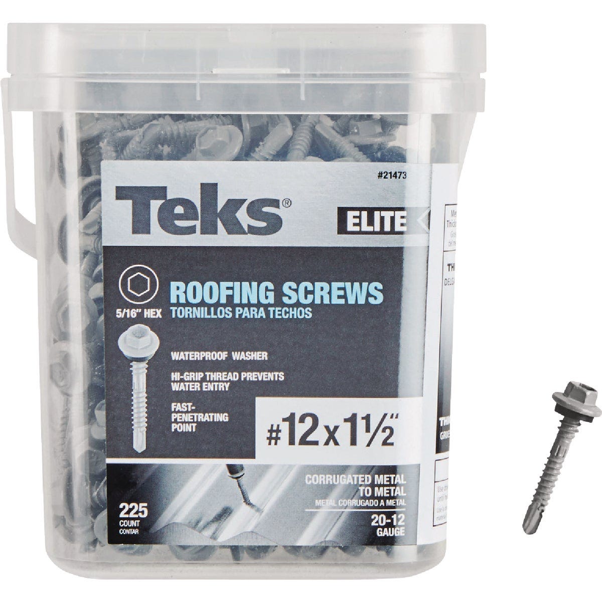 Teks Elite #12 x 1-1/2 In. Hex Washer Head Drill Point Metal to Wood Roofing Screw (225-Count) Teks Elite #12 x 1-1/2 In. Hex Washer Head Drill Point Metal to Wood Roofing Screw (225-Count)