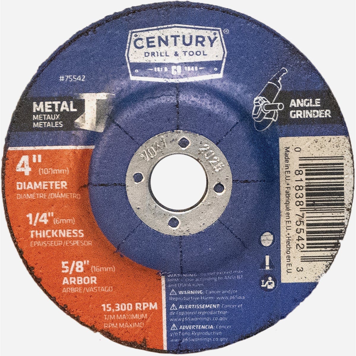 Century Drill & Tool 4 In. x 1/4 In. Depressed Center Metal Grinding Wheel