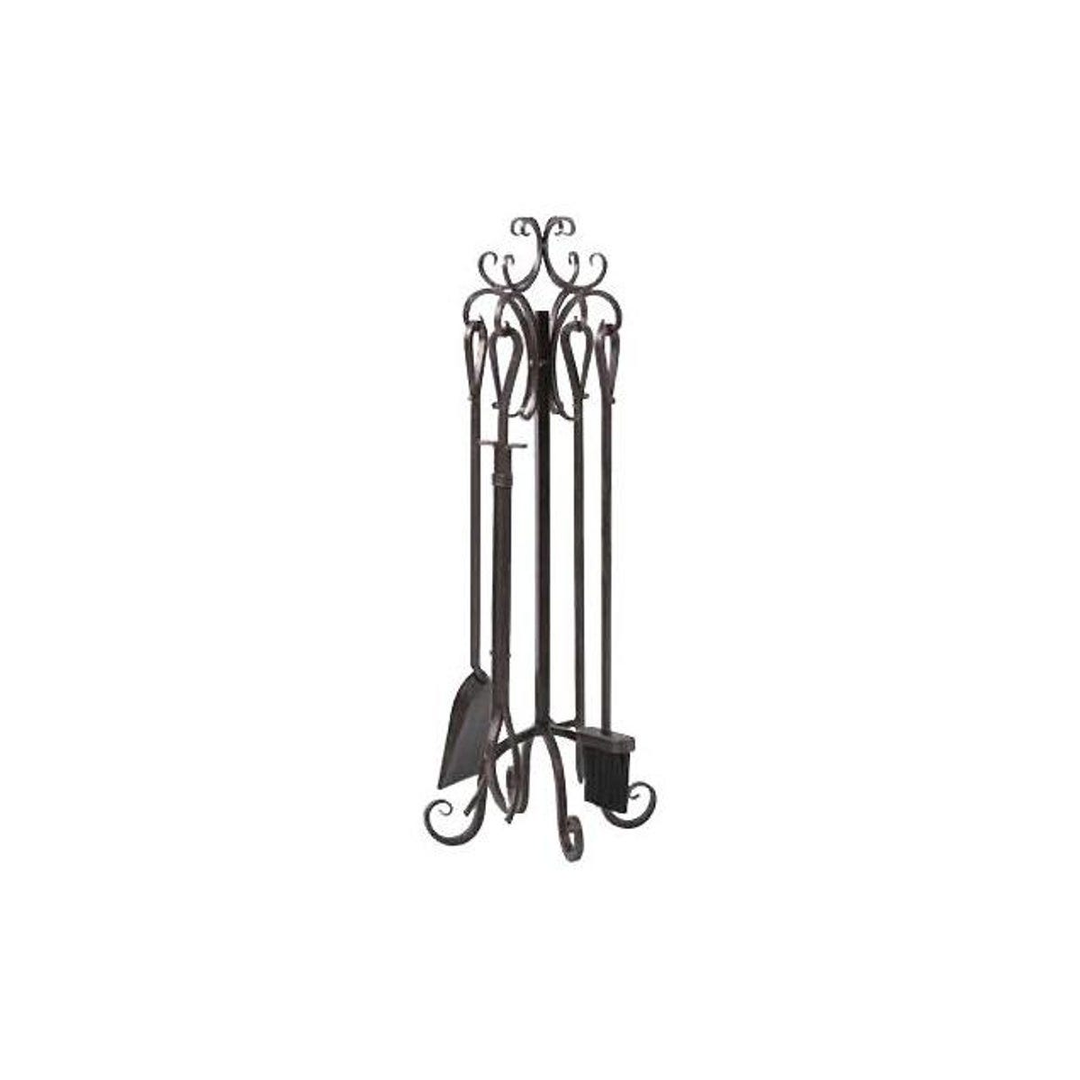 Panacea 5-Piece Scroll-Top Bronze Fireplace Tool Set
