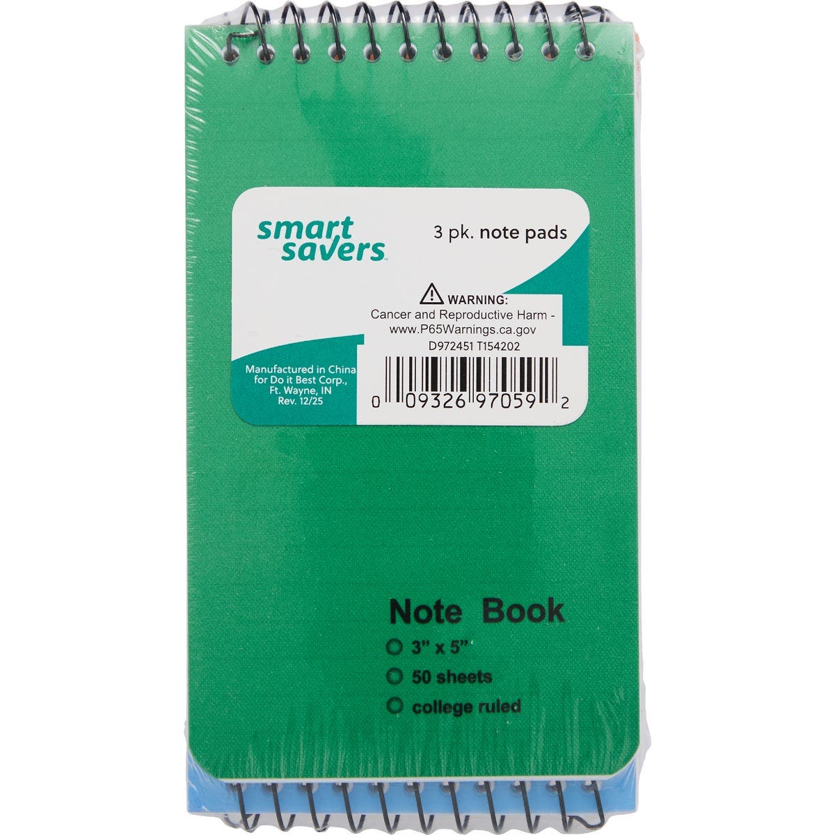 Smart Savers 3 In. x 5 In. White 50-Sheet Top Spiral Bound Note Pad (3-Pack)