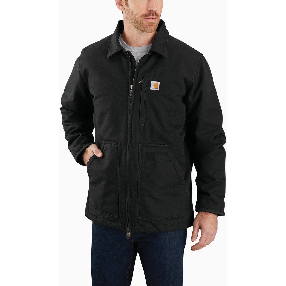 Carhartt Men's Small Regular Black Washed Duck Sherpa-Lined Coat, Loose Fit - photo 3