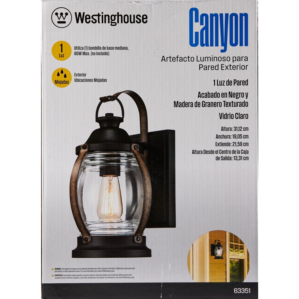Westinghouse Canyon 1-Light Textured Black & Barnyard Finish Outdoor Wall Fixture - photo 2