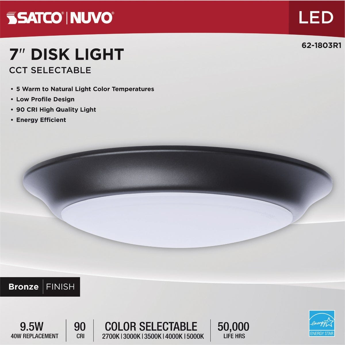 Satco Nuvo 7 In. Mahogany Bronze 60W Equivalent LED CCT-Selectable Disc Flush Mount Ceiling Light Fixture - photo 2