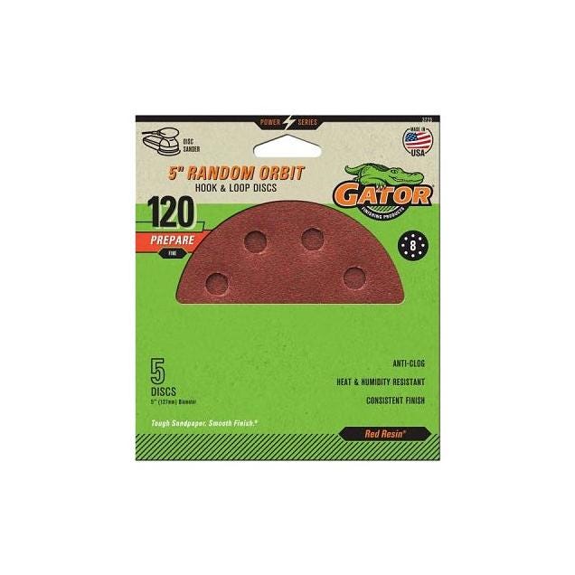 Gator 5 In. 120-Grit Aluminum Oxide Red Resin Sanding Discs (5-Pack)