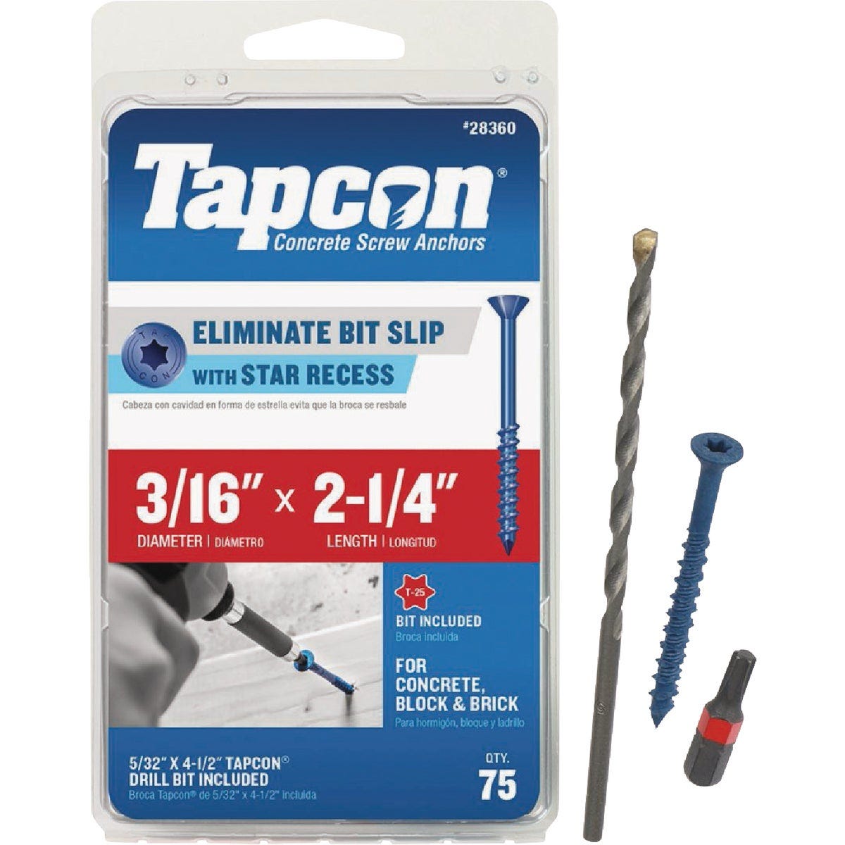 Tapcon 3/16 In. x 2-1/4 In. Star Drive Flat Head Concrete Screw Anchor (75-Count)