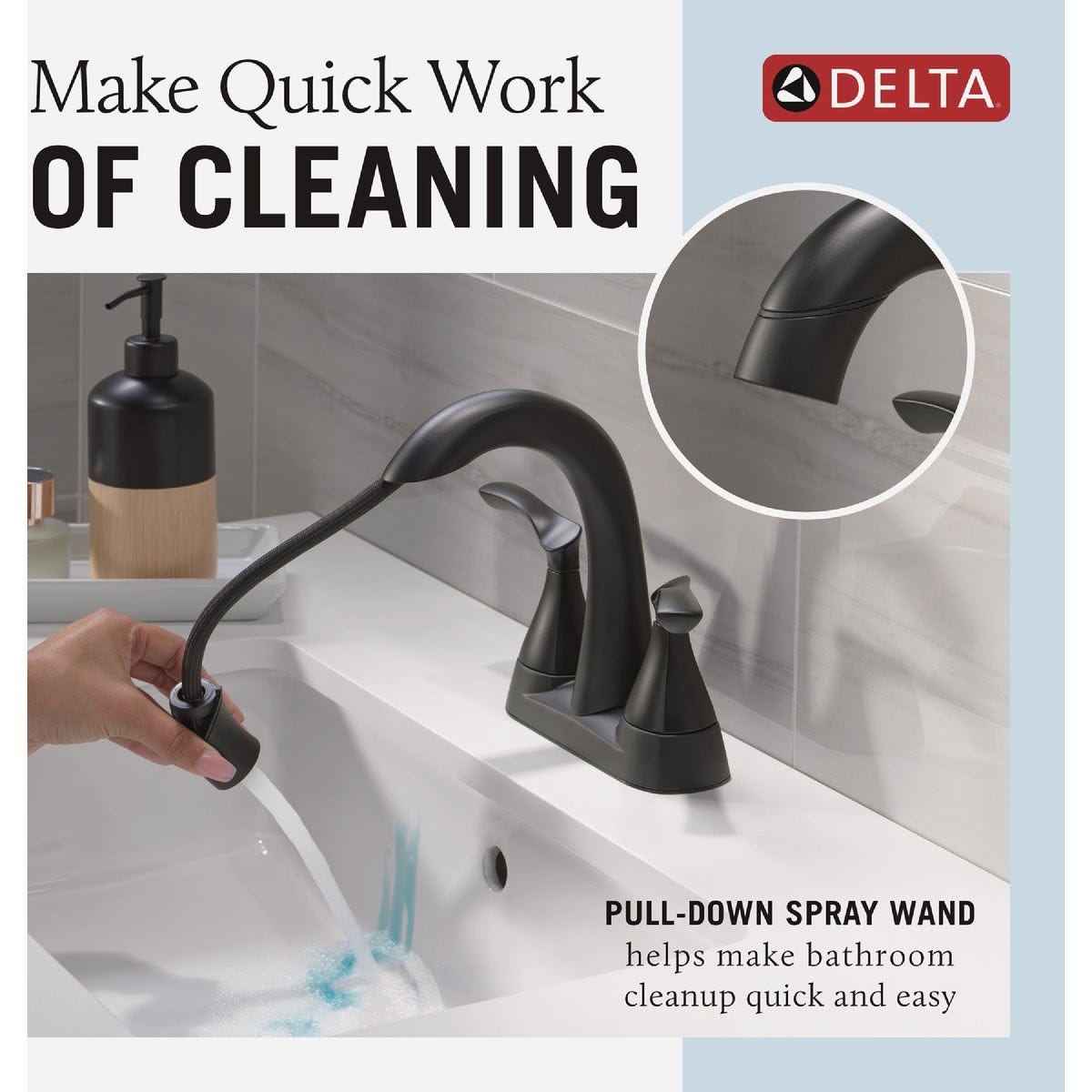 Delta Sandover Matte Black 2-Handle Centerset Pull-Down Bathroom Faucet - photo 3