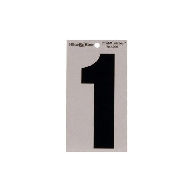 Hillman 5 In. Vinyl Black & Silver Reflective Adhesive Number, 1 Hillman 5 In. Vinyl Black & Silver Reflective Adhesive Number, 1