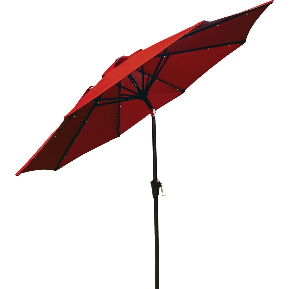 12 000 patio umbrella at true value hardware 9 Ft. Aluminum Tilt/Crank Crimson Red Patio Umbrella with Solar LED Lights