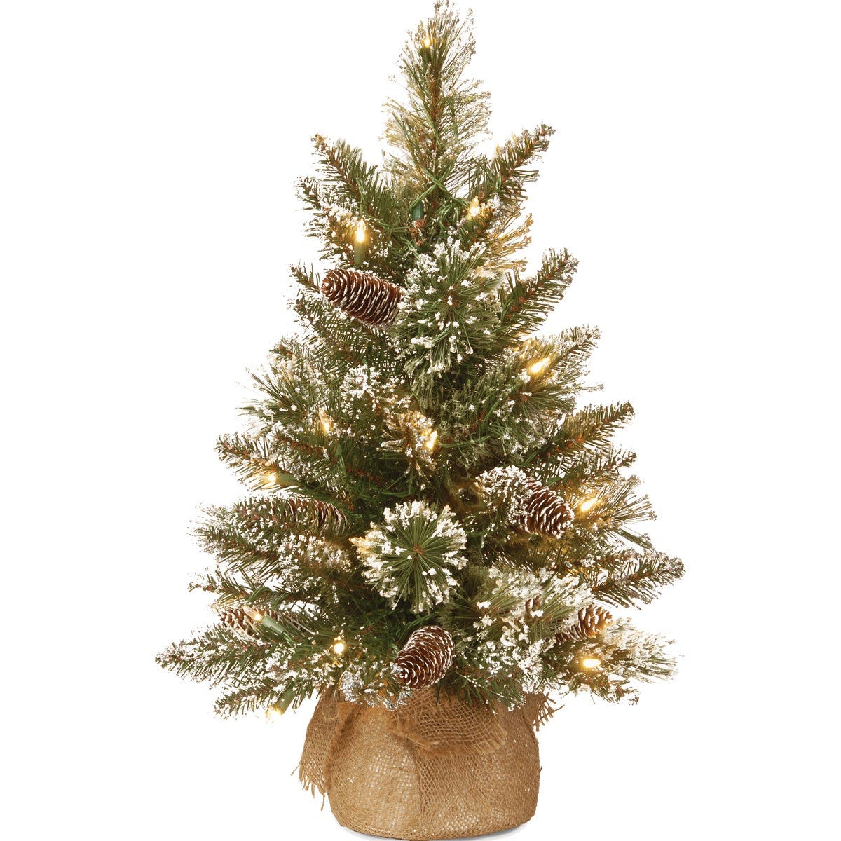 National Tree Company 2 Ft. Warm White LED Glittery Bristle Pine Burlap Tree National Tree Company 2 Ft. Warm White LED Glittery Bristle Pine Burlap Tree