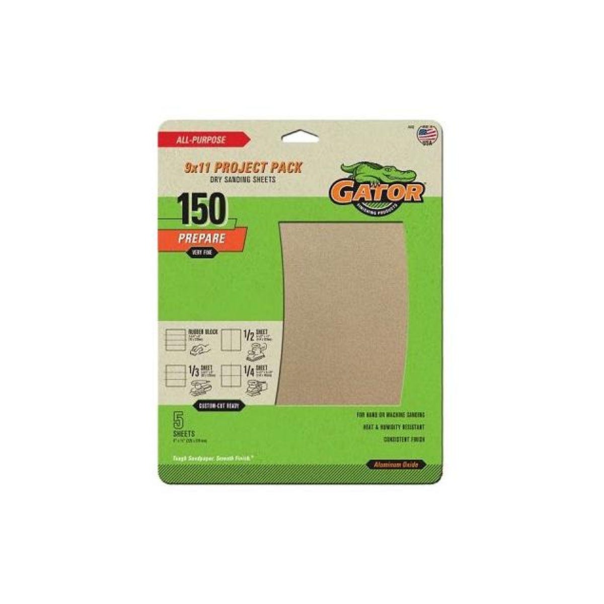 GatorGrit 9 In. x 11 In. Fine 150-Grit Sandpaper (5-Pack)
