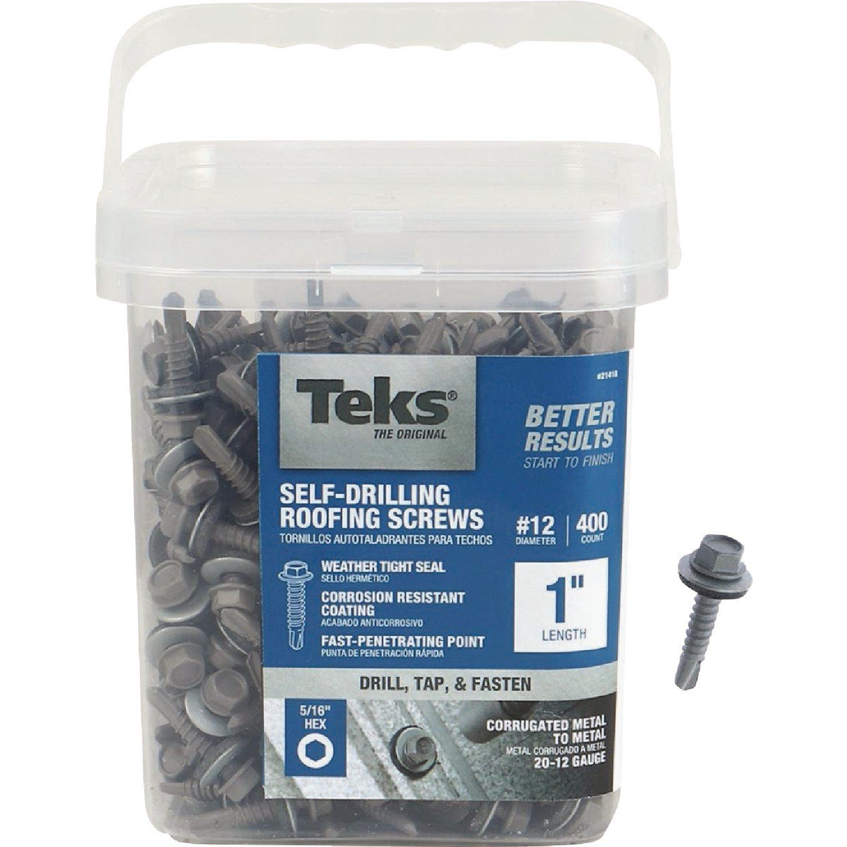 Teks #12 x 1 In. Hex Washer Head Self-Drilling Metal to Metal Roofing Screw (400-Count) Teks #12 x 1 In. Hex Washer Head Self-Drilling Metal to Metal Roofing Screw (400-Count)