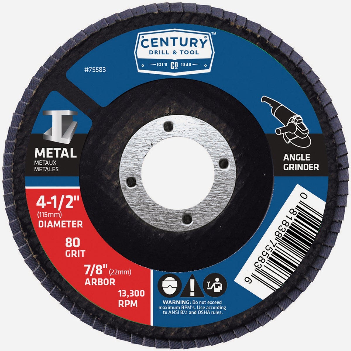 Century Drill & Tool 4-1/2 In. x 7/8 In. 80 Grit Angle Grinder Flap Disc