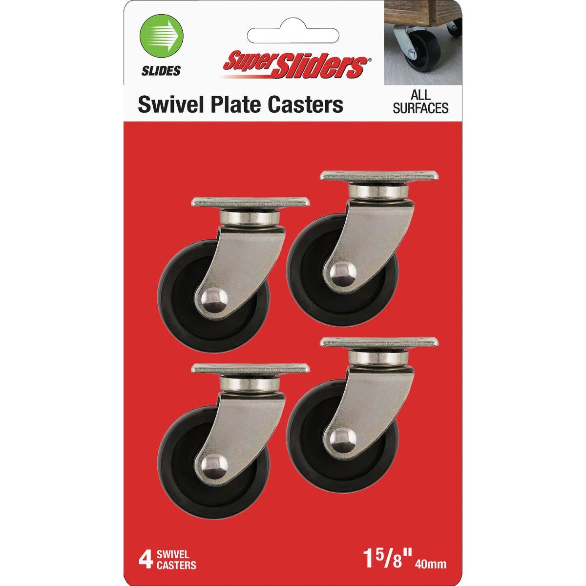Super Sliders 1-5/8 In. Black Swivel Plate Caster (4-Pack)