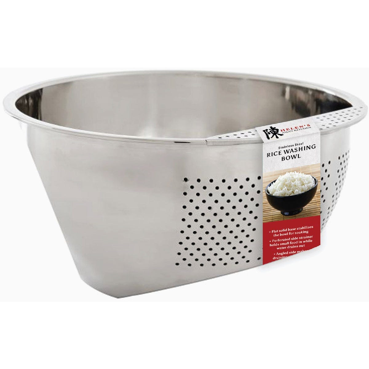 Helen's Asian Kitchen 3 Qt. Stainless Steel Rice Washing Colander Helen's Asian Kitchen 3 Qt. Stainless Steel Rice Washing Colander