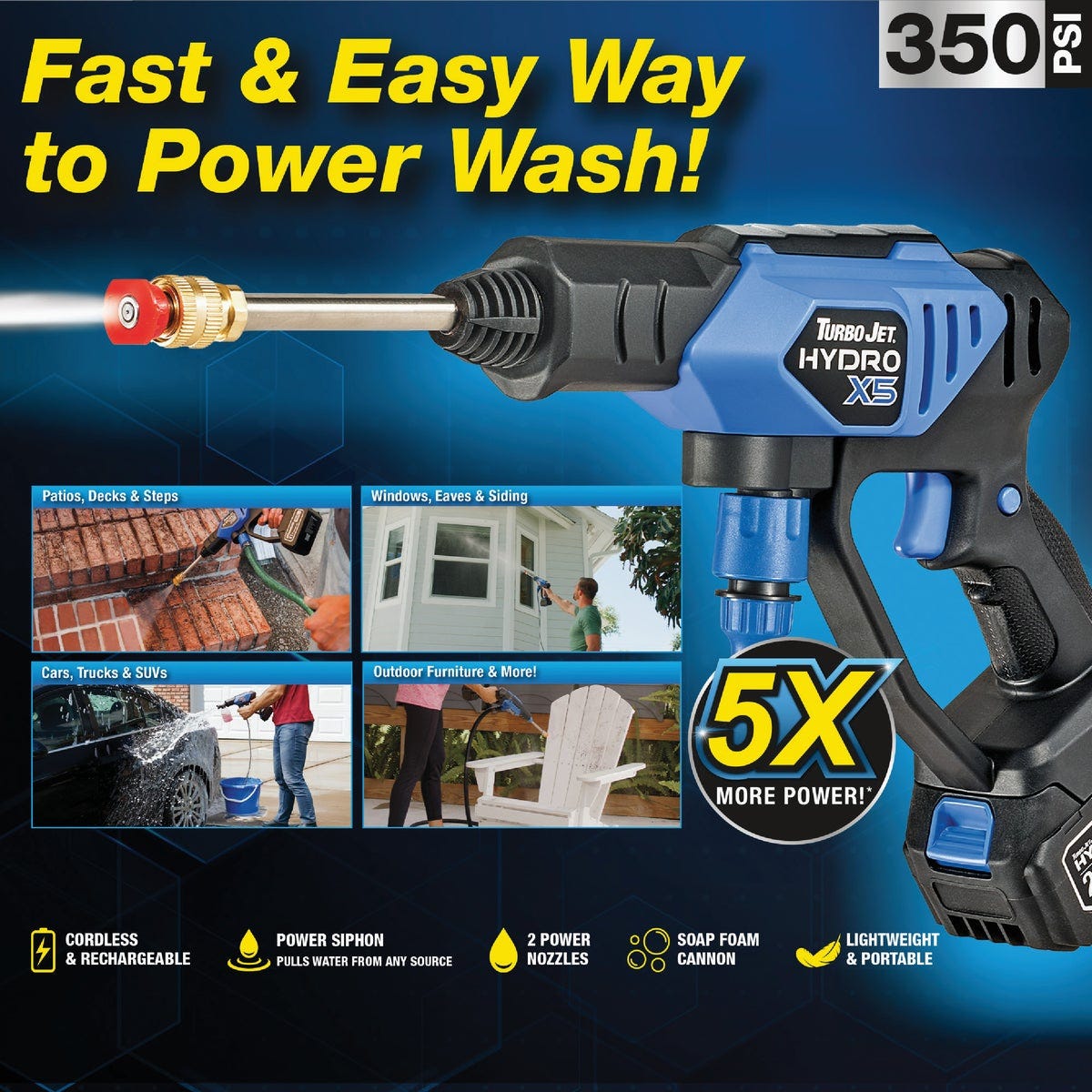 Turbo Jet Hydro X5 350 PSI Cordless Power Cleaner with 21V Battery & Charger - photo 5 Turbo Jet Hydro X5 350 PSI Cordless Power Cleaner with 21V Battery & Charger - photo 5