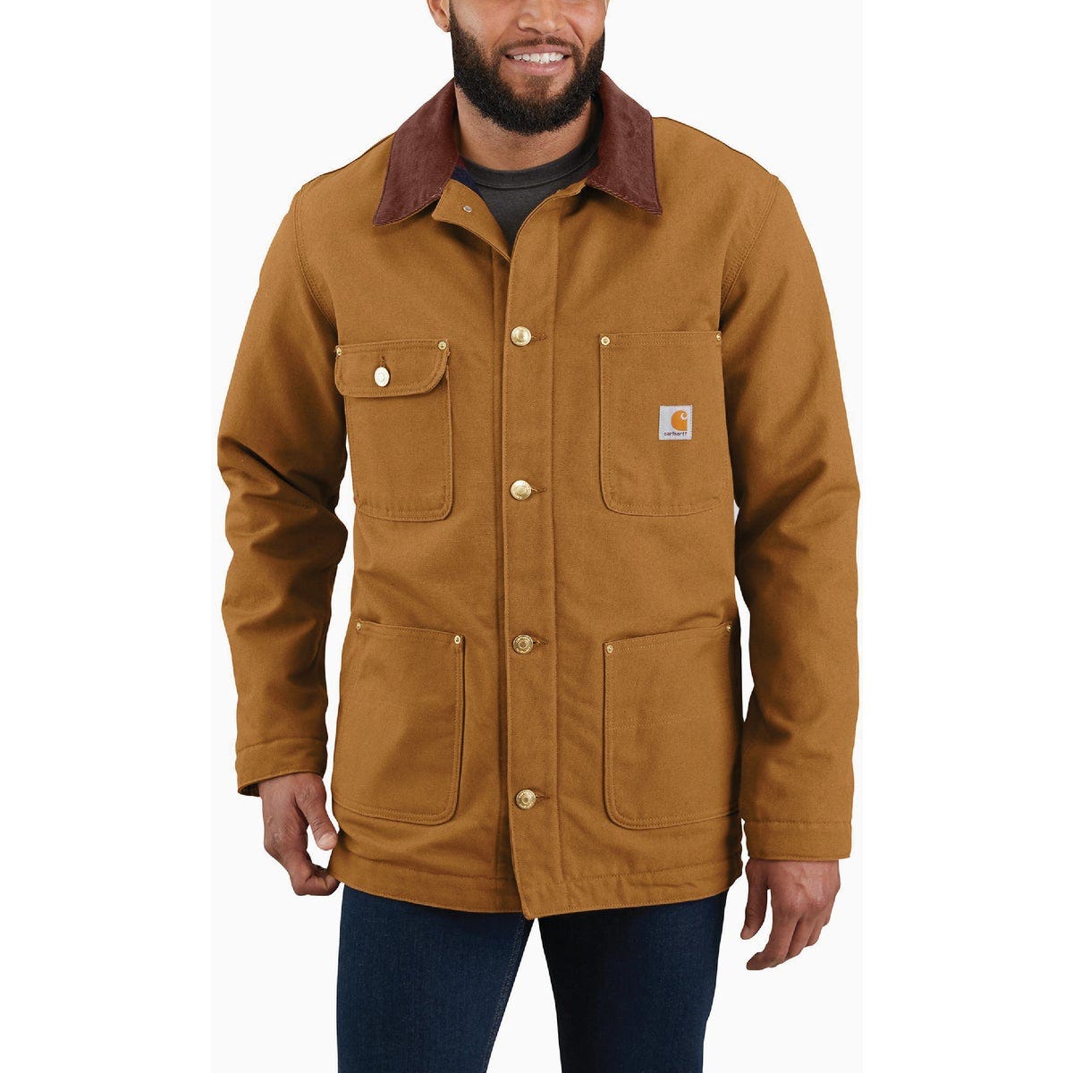 Carhartt Men's 2XL Regular Brown Firm Duck Blanket-Lined Chore Coat, Loose Fit - photo 2