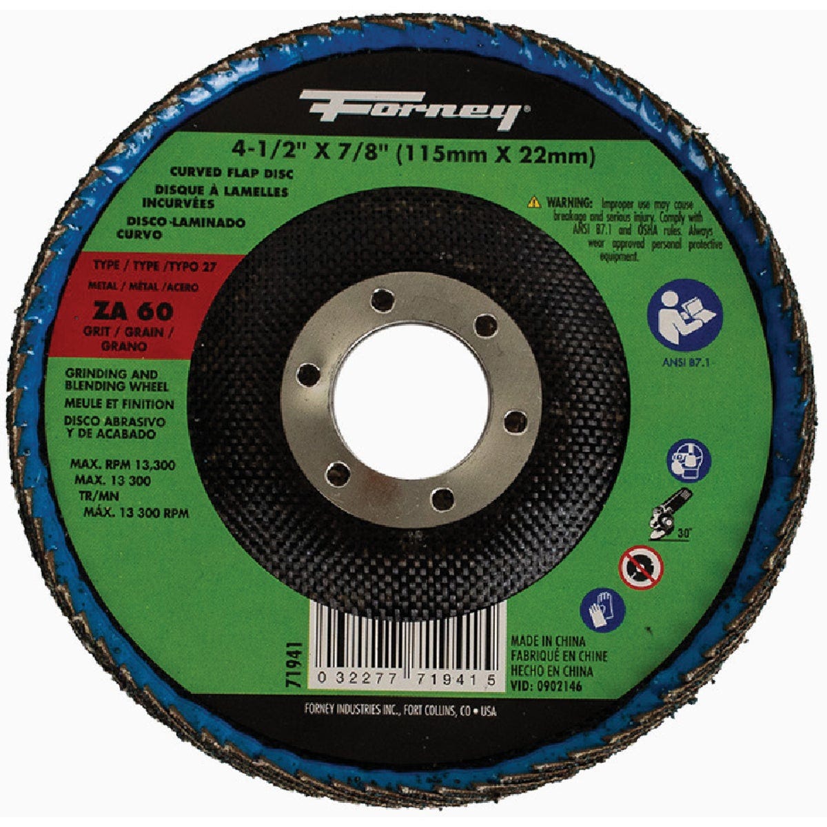 Forney 4-1/2 In. x 7/8 In. 60-Grit Type 27 Curved Edge Flap Disc