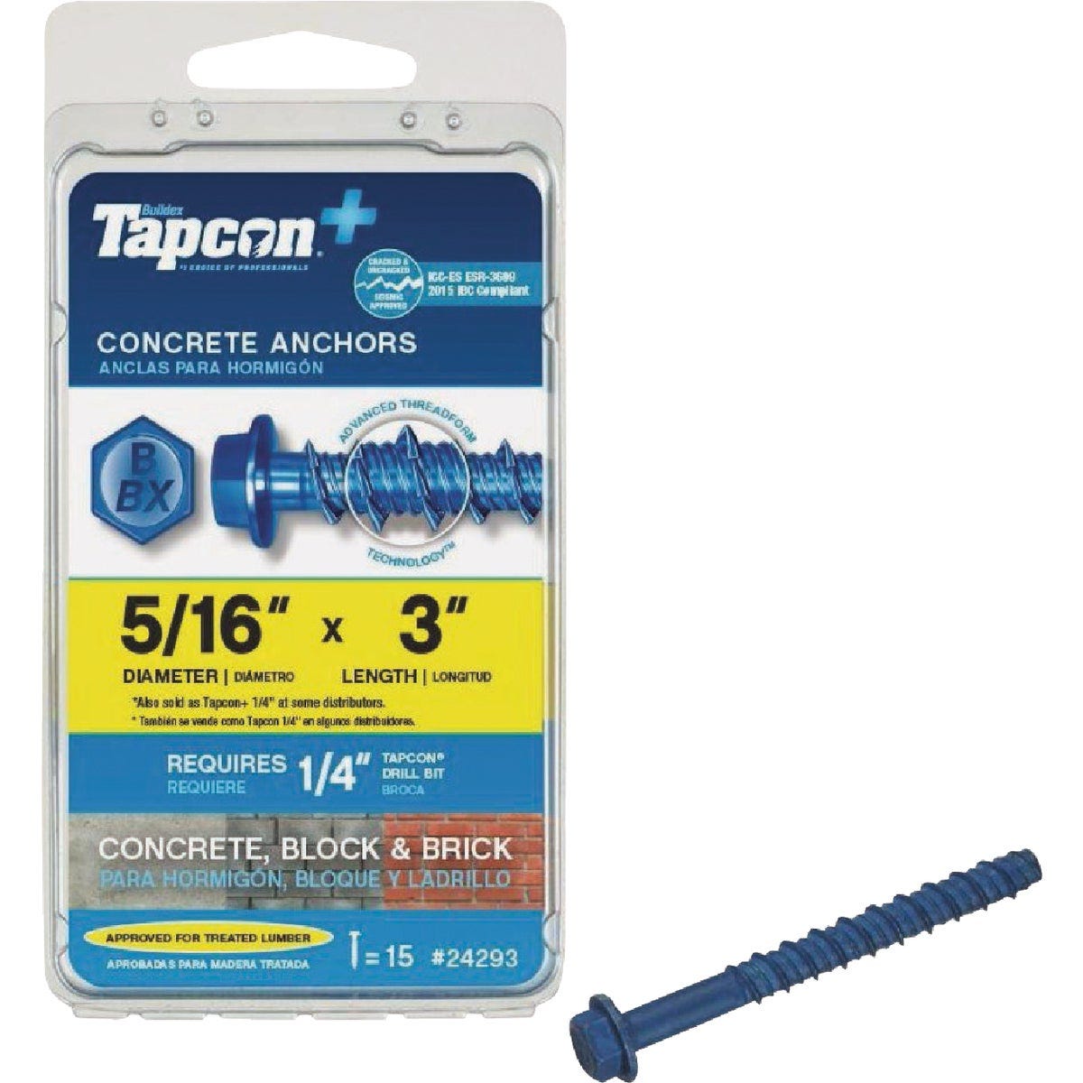 Tapcon 5/16 In. x 3 In. Hex Washer Concrete Screw Anchor (15-Count)