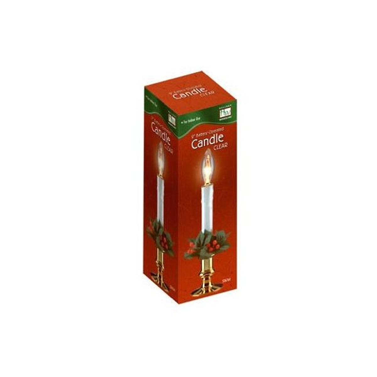 Holiday Wonderland 9 In. White/Brass Battery Operated Christmas Candle with Clear Flame