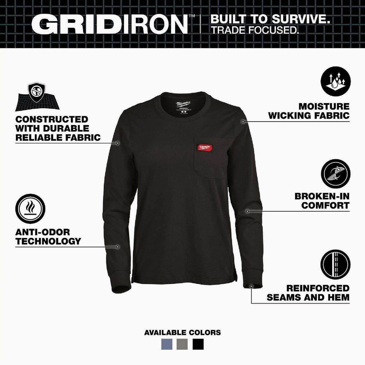 Milwaukee GRIDIRON Women's Small Black Long Sleeve Pocket T-Shirt - photo 3