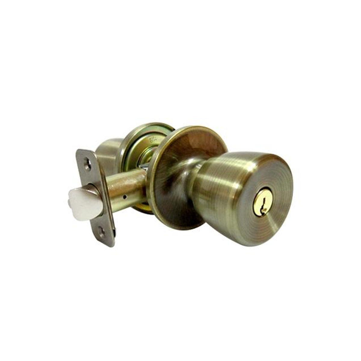 TruGuard Antique Brass Medium Tulip-Style Knob Entry Door Knob Lockset