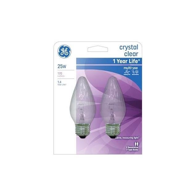 GE 25W Clear Faceted Flame Shape Medium Base Chandelier Light Bulb (2-Pack)
