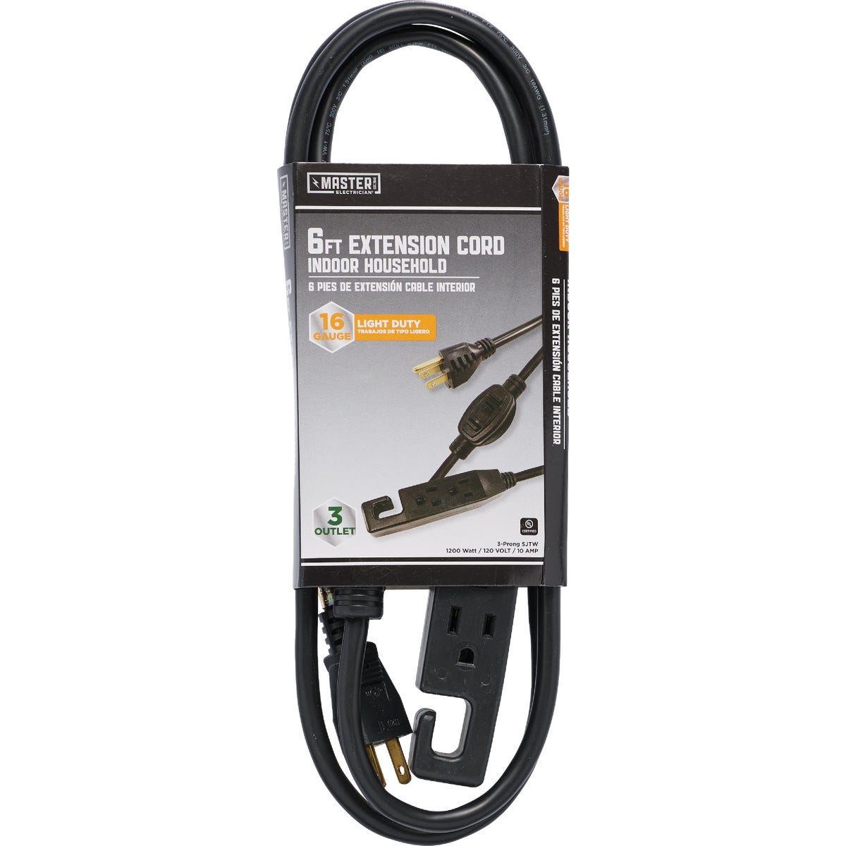 Master Electrician 6 Ft. 16/3 SJTW Black Indoor Extension Cord Master Electrician 6 Ft. 16/3 SJTW Black Indoor Extension Cord