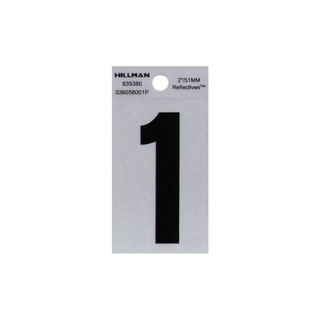 Hillman 2 In. Vinyl Black & Silver Reflective Adhesive Number, 1 Hillman 2 In. Vinyl Black & Silver Reflective Adhesive Number, 1