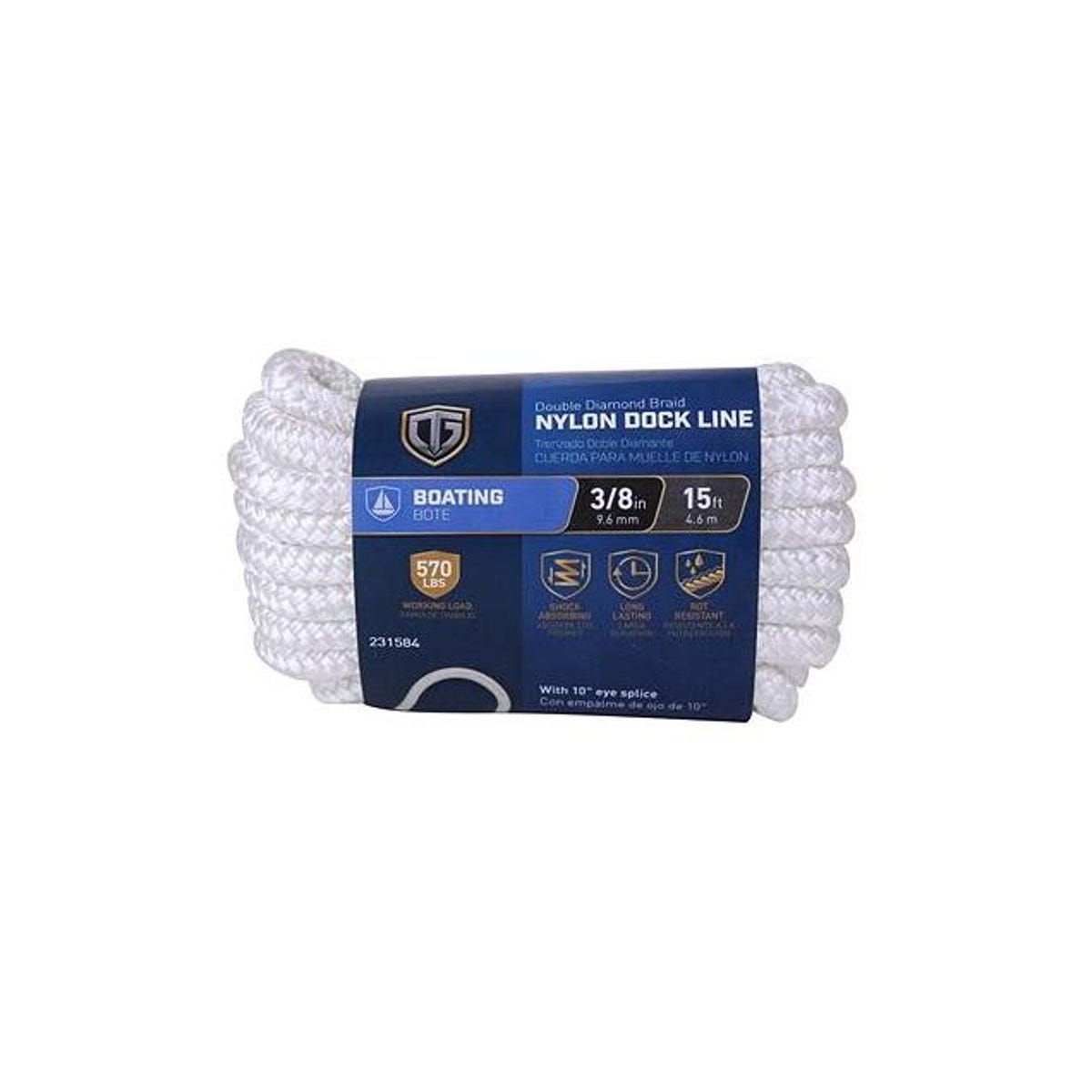 Richelieu 3/8 In. x 15 Ft. White Double Diamond Braided Dock Line