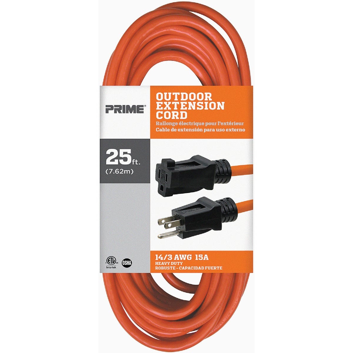 Prime 25 Ft. 14/3 SJTW Orange Outdoor Extension Cord