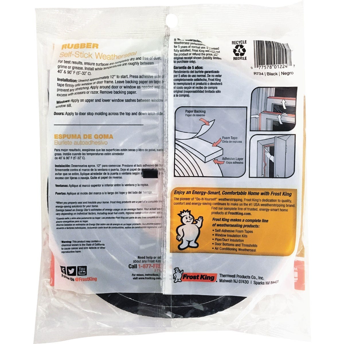 Frost King 3/4 In. W x 7/16 In. T x 10 Ft. L Black Rubber Foam Weatherstrip Tape - photo 2
