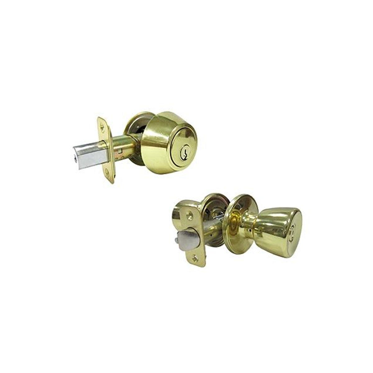 TruGuard Polished Brass Deadbolt and Door Knob Combination Lockset ...