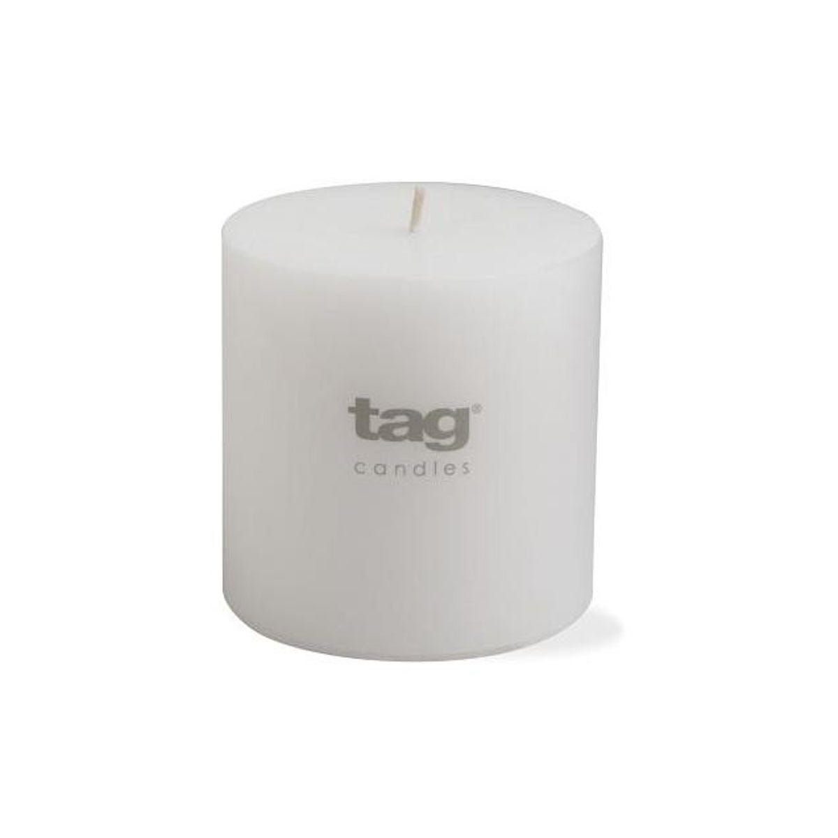 Tag 4 In. x 4 In. White Cotton Wick Pillar Candle