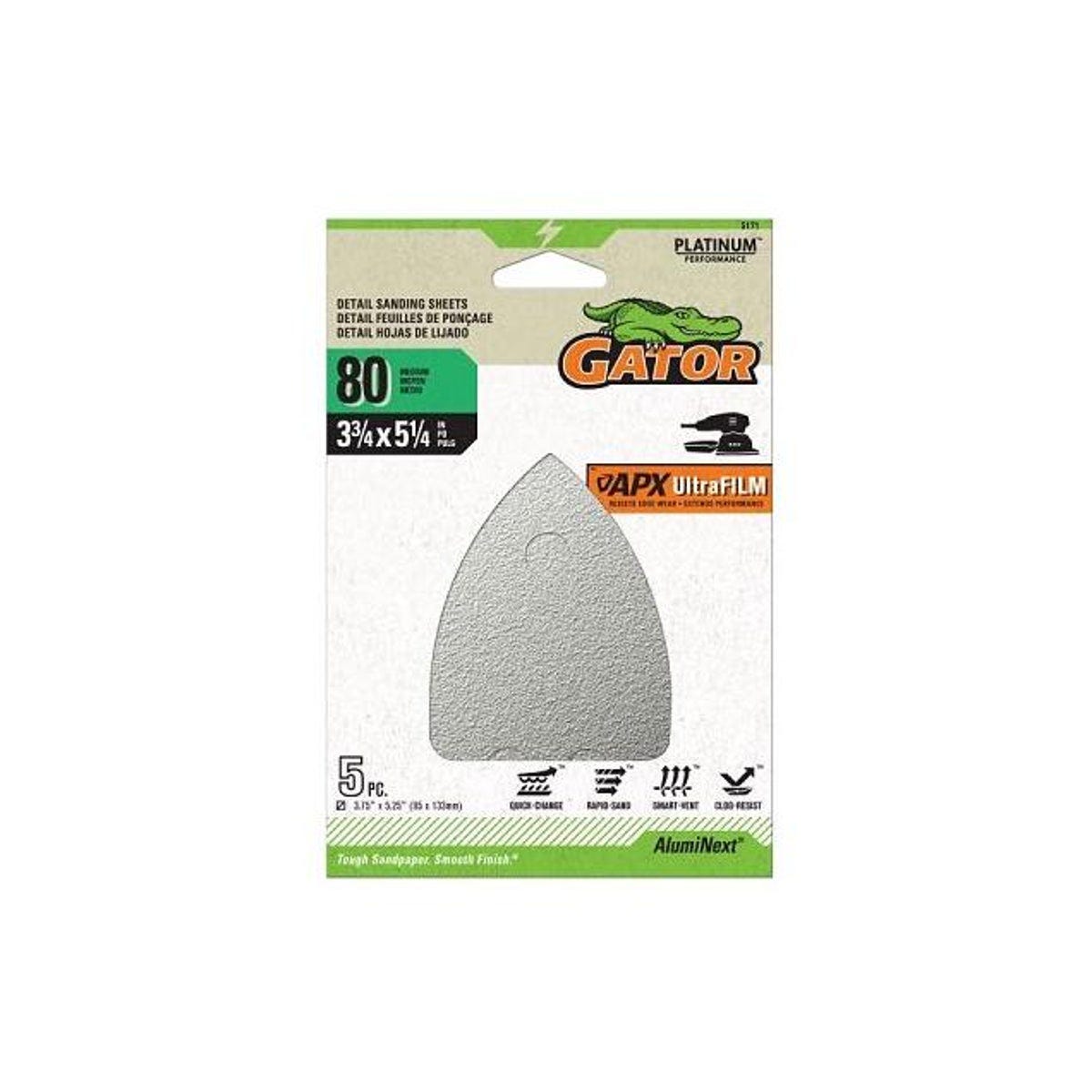 Gator 3-3/4 In. x 5-1/4 In. 80 Grit Platinum Detail Sanding Sheets (3-Pack) Gator 3-3/4 In. x 5-1/4 In. 80 Grit Platinum Detail Sanding Sheets (3-Pack)