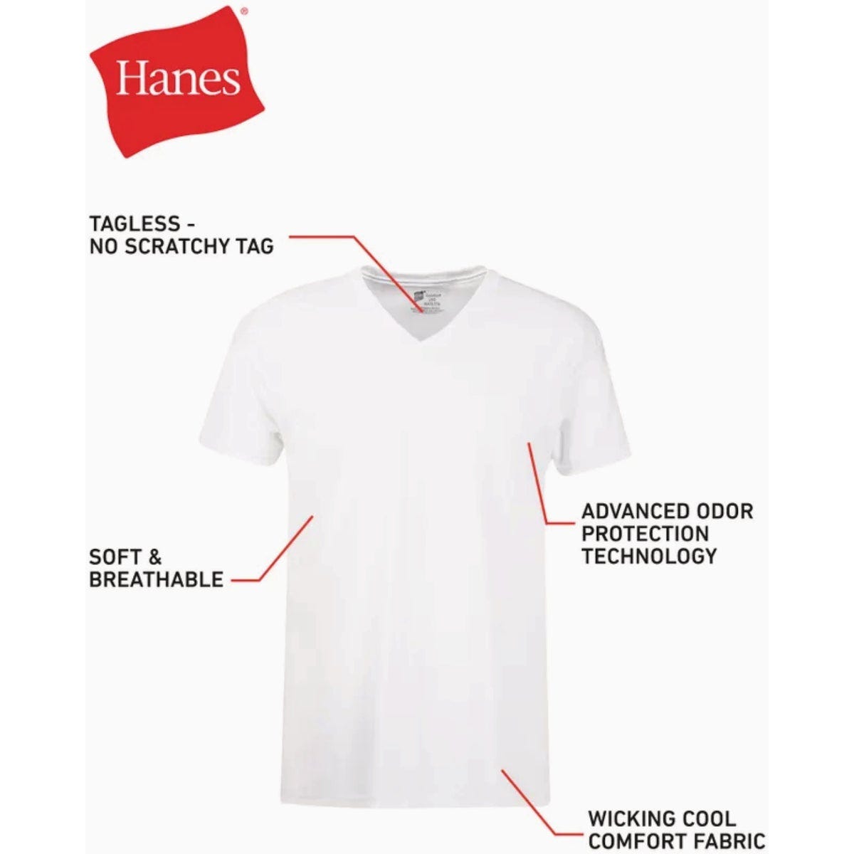 Hanes XL White Cotton V-Neck T-Shirt (6-Pack) - photo 2 Hanes XL White Cotton V-Neck T-Shirt (6-Pack) - photo 2