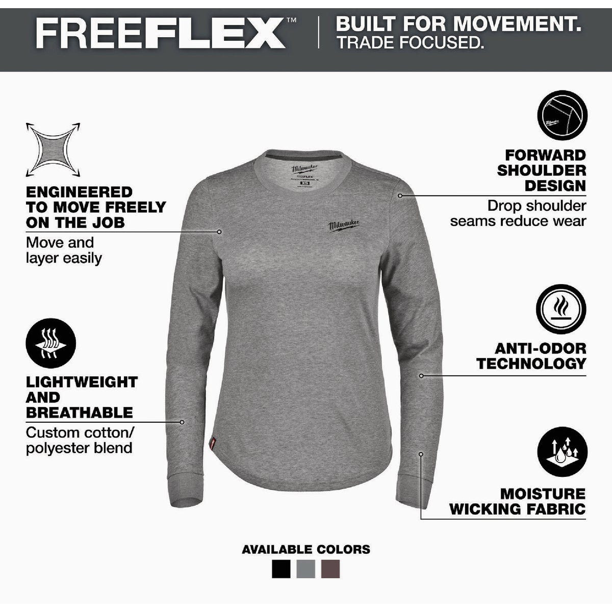 Milwaukee FREEFLEX Women's Large Gray Long Sleeve Hybrid T-Shirt - photo 3