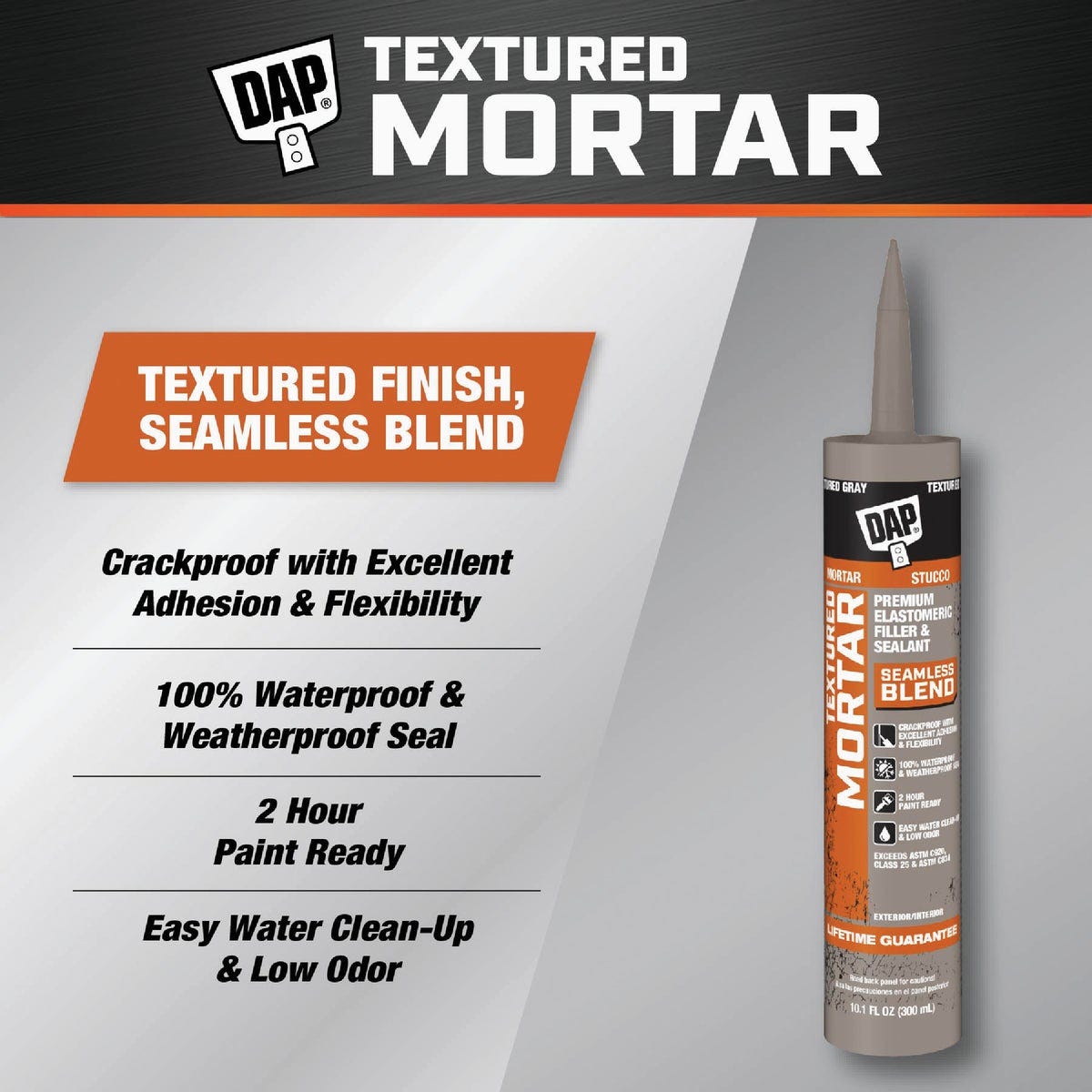 DAP Textured Mortar 10.1 Oz. Gray Premium Elastomeric Filler & Sealant - photo 2