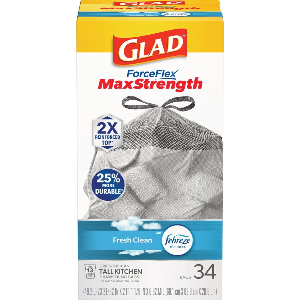 Glad ForceFlex MaxStrength 13 Gal. Grab Zone Drawstring Fresh Clean Odor Shield Trash Bags (34-Count) - photo 2 Glad ForceFlex MaxStrength 13 Gal. Grab Zone Drawstring Fresh Clean Odor Shield Trash Bags (34-Count) - photo 2