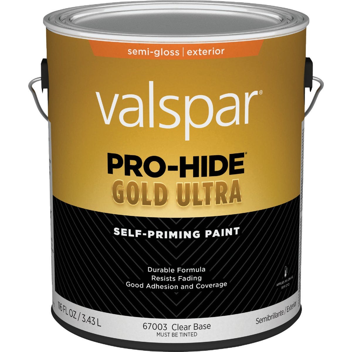 Valspar Pro-Hide Gold Ultra Latex Semi-Gloss Exterior House Paint, Clear Base, 1 Gal.