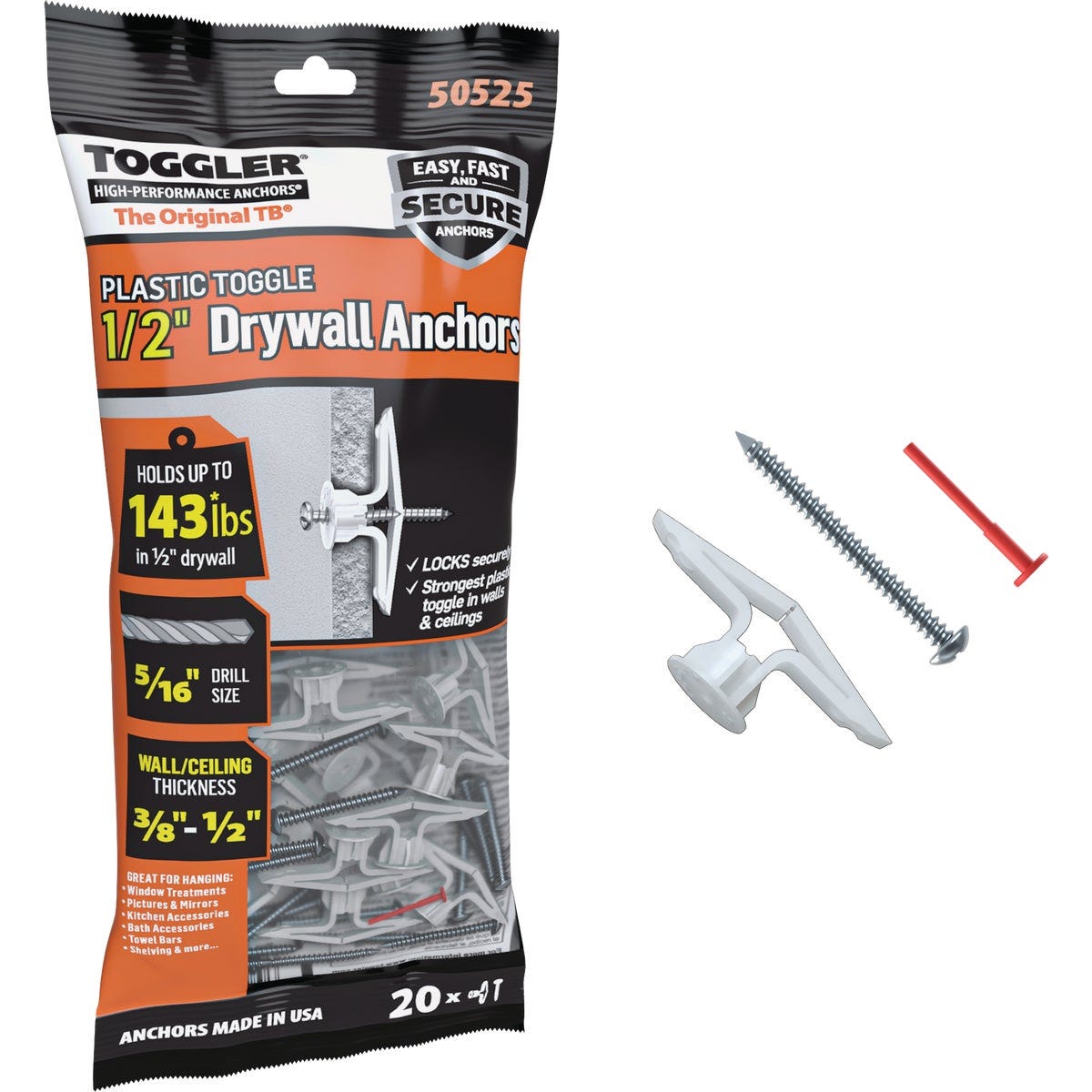 Toggler #8 x 1-1/2 In. Plastic Hollow Wall Anchors (20-Count)